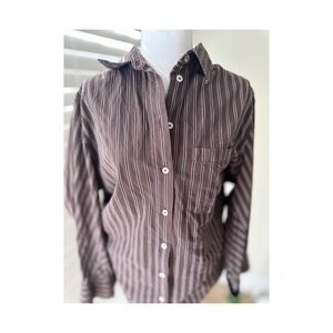Zara Brown and White Striped Button-Down Shirt